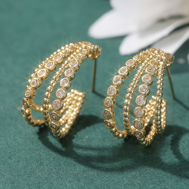 Women's Classic Multilayer Golden Hoop Earrings, Modern Design